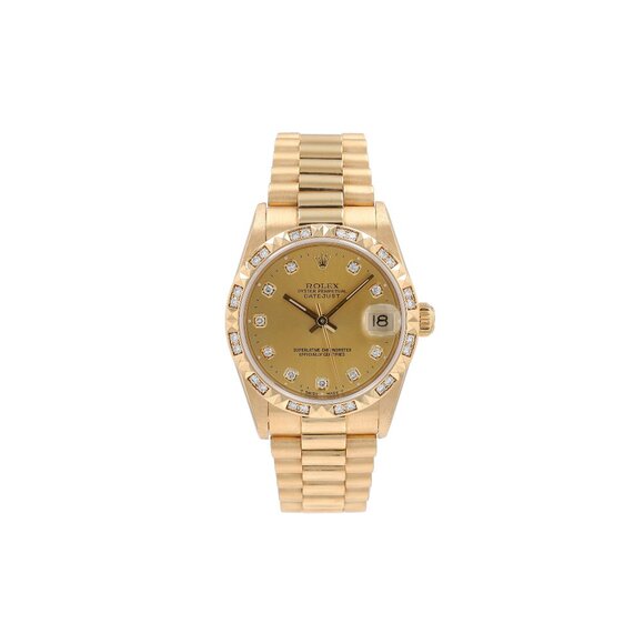 Rolex Datejust 68258 31mm Champagne Daimonds Dial Pyramid Bezel President Band - Picture 1 of 10